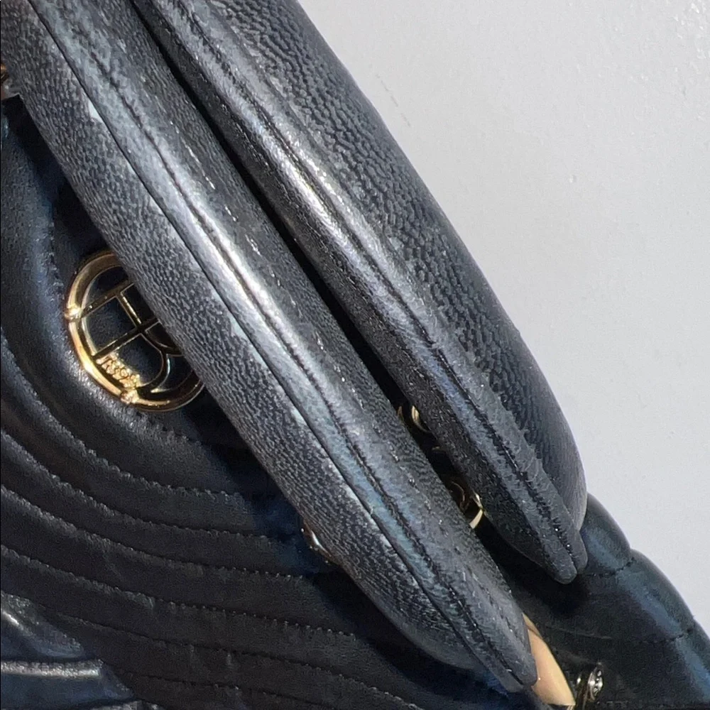 Henri Bendel Black Quilted lambskin Satchel with Gold Details